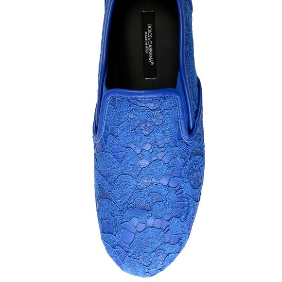 Dolce & Gabbana Women's Royal Blue Lace Leather Slip On Loafers Shoes US 8 IT 38 - Picture 7 of 8